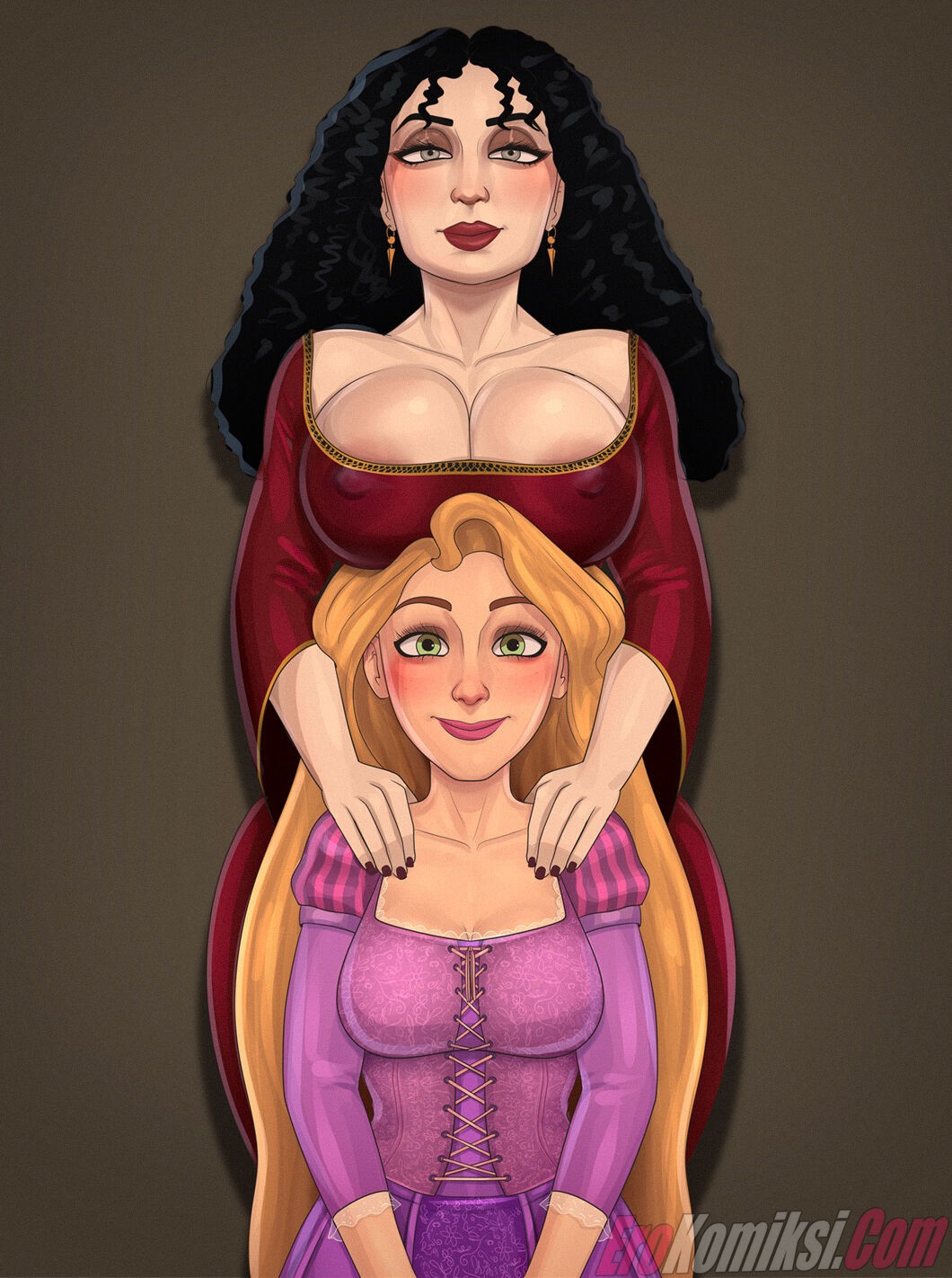 Порно комикс Матушка Готель и Рапунцель.