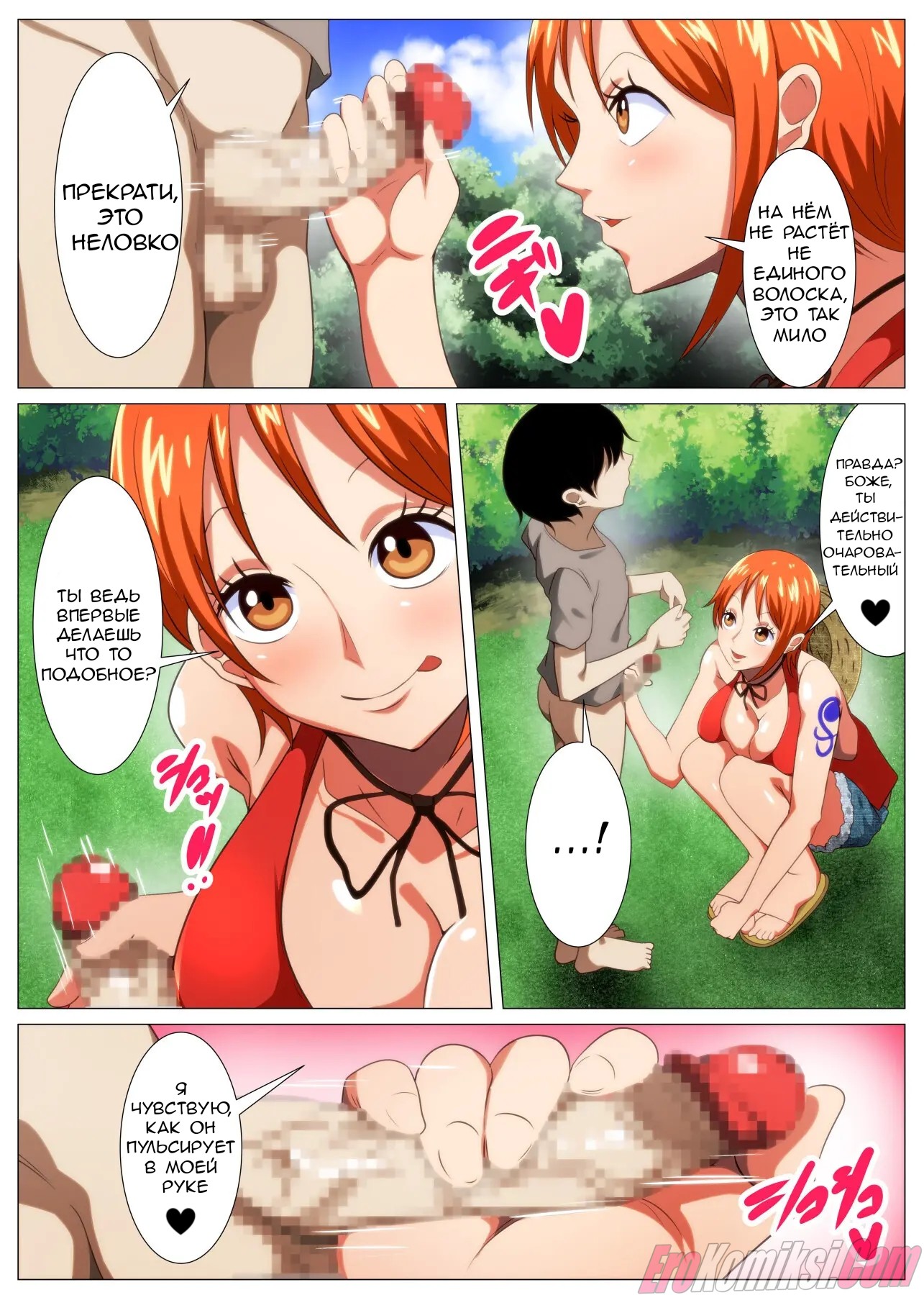 005 Порно комикс One Piece: Грудастая Нами и возбужденный парень.